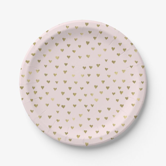 Pink Blush Gold Hearts Paper Plate (Front)