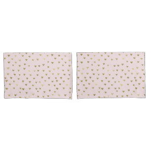 Pink Blush Gold Hearts Pillowcase