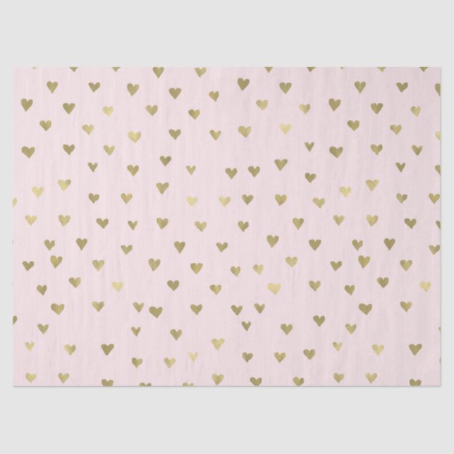 Pink Blush Gold Hearts Tissue Paper (Front)