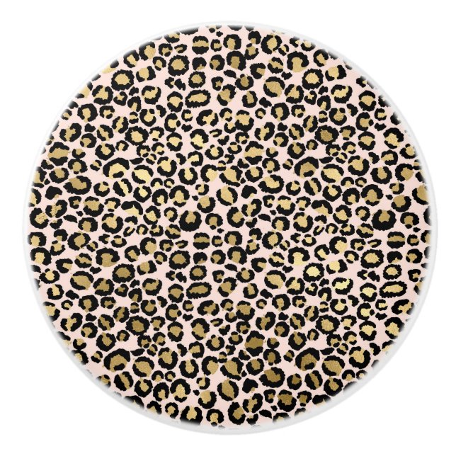 Pink Blush Gold Leopard Print Ceramic Knob (Front)
