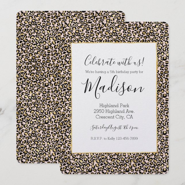 Pink Blush Gold Leopard Print Invitation (Front/Back)