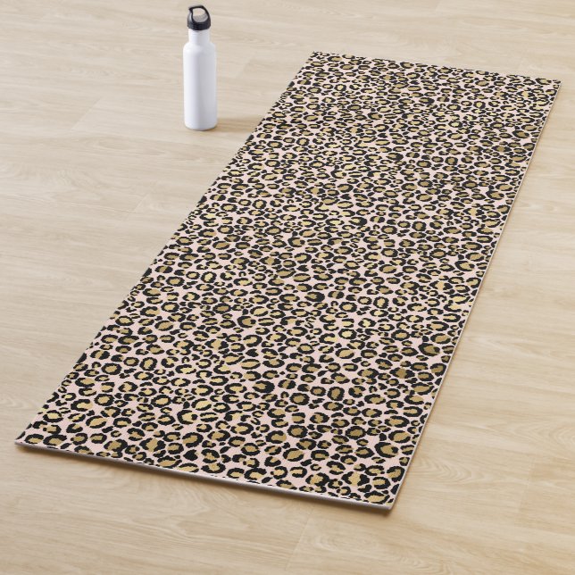 Pink Blush Gold Leopard Print Yoga Mat (In Situ)