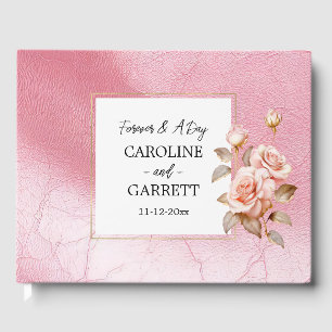 Pink Blush Gold Roses Faux Leather Wedding Guest Book