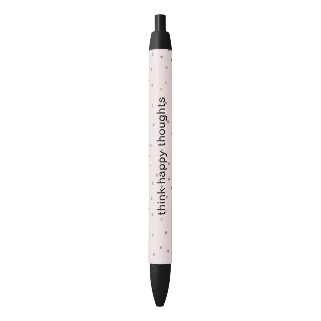 Pink Blush Gold Sparkle Confetti Inspirational Black Ink Pen (Front Vertical)