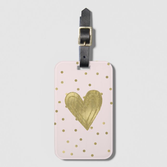 Pink Blush Gold Sparkle Confetti Luggage Tag (Front Vertical)