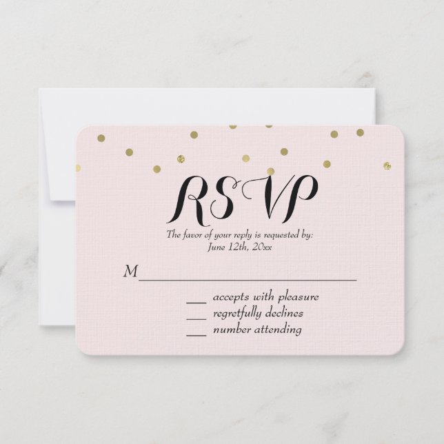 Pink Blush Gold Sparkle Confetti RSVP Card (Front)