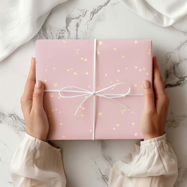 Pink Blush Gold Stars Faux Foil Wrapping Paper (Creator Uploaded)