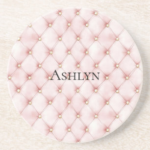 Pink Blush Gold Tufts Birthday Coaster