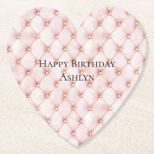 Pink Blush Gold Tufts Birthday Paper Coaster