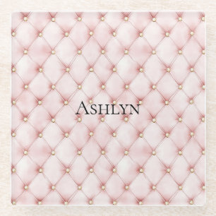 Pink Blush Gold Tufts Glass Coaster