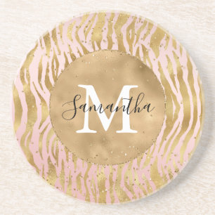 Pink Blush Gold Zebra Print Glitz Sparkle      Coaster