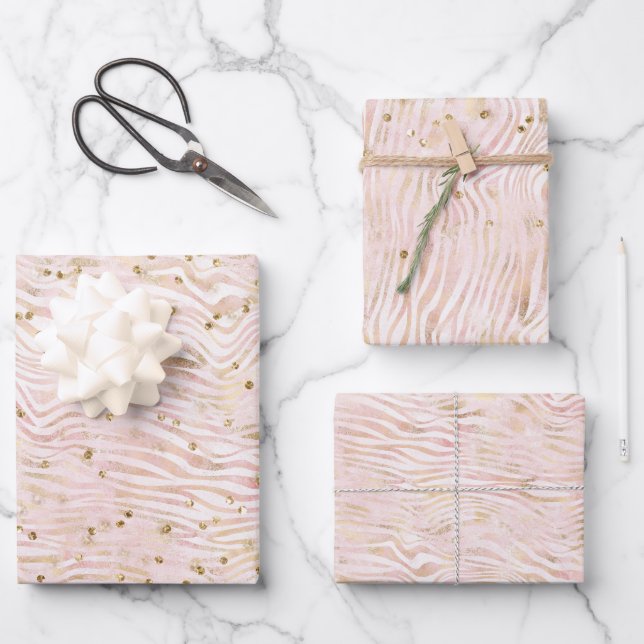 Pink Blush Gold Zebra Print Glitz      Wrapping Paper Sheet (Front)