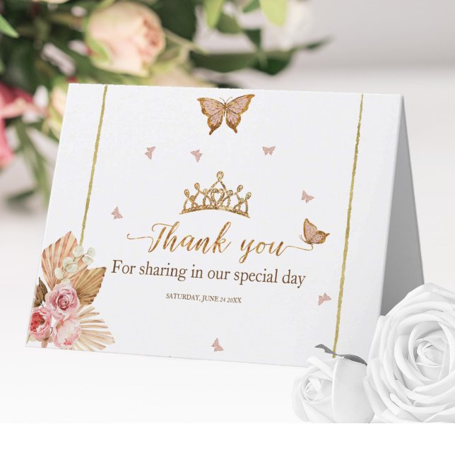Pink Blush Gown Quinceanera Thank You Card (Creator Uploaded)