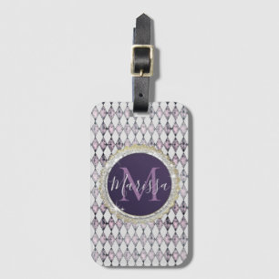 Pink Blush Harlequin Monogram Luggage Tag