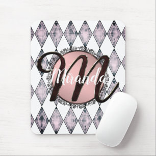 Pink Blush Harlequin Monogram Mouse Mat