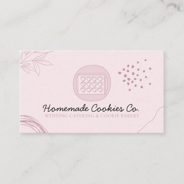 Pink Blush Homemade Heart Cookies Business Card (Front)