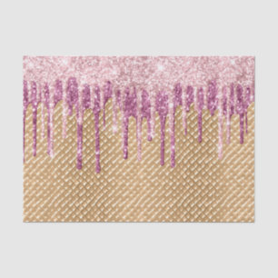 Pink Blush Ice Cream Cone Glitter Drips  Tissue Paper