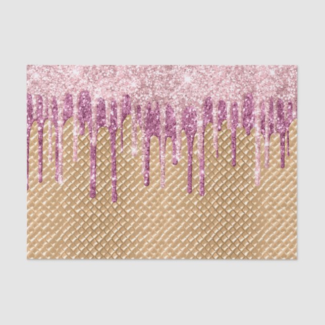 Pink Blush Ice Cream Cone Glitter Drips  Tissue Paper (Front)