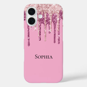 Pink Blush Ice Cream Glitter Drips iPhone 16 Case