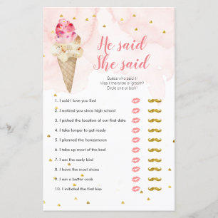 Pink Blush Ice Cream He said She said Game Card