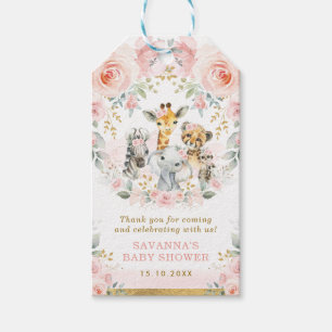 Pink Blush Jungle Safari Girl Baby Shower Favours Gift Tags