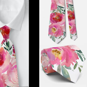 Pink Blush Light Pretty Roses Floral Neck Tie