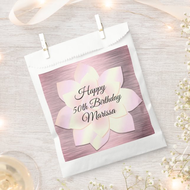 Pink Blush Lotus Flower Birthday Personalised  Favour Bags (Clipped)