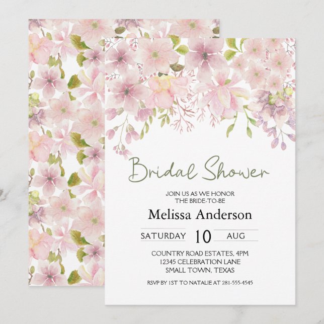 Pink Blush Magnolia Floral Elegant Bridal Shower (Front/Back)