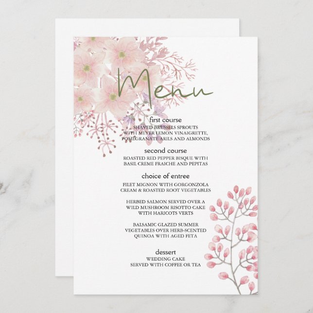 Pink Blush Magnolia Floral Wedding Menu (Front/Back)