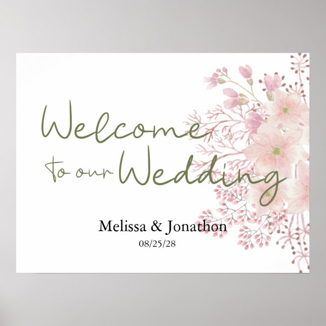 Pink Blush Magnolia Floral Wedding Poster (Front)