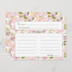 Pink Blush Magnolia Floral Wedding Recipe Card