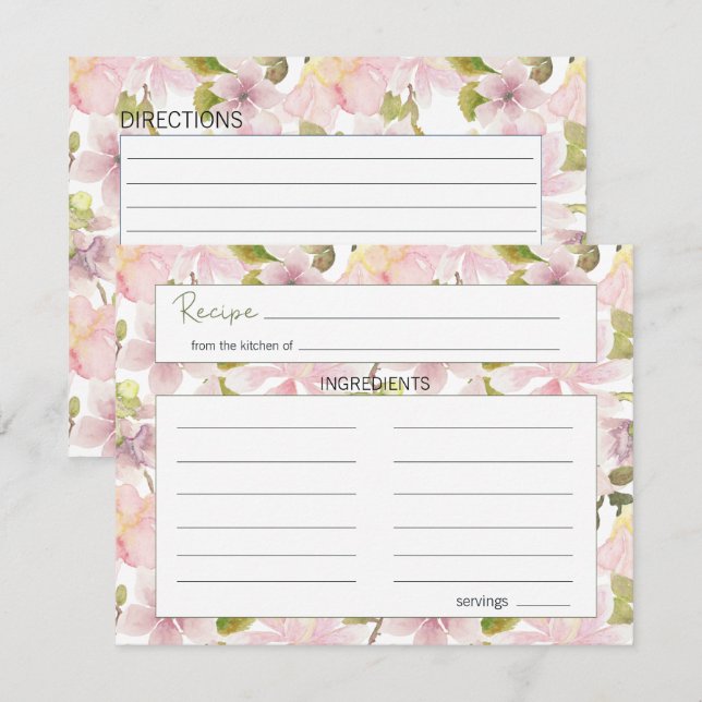 Pink Blush Magnolia Floral Wedding Recipe Card (Front/Back)
