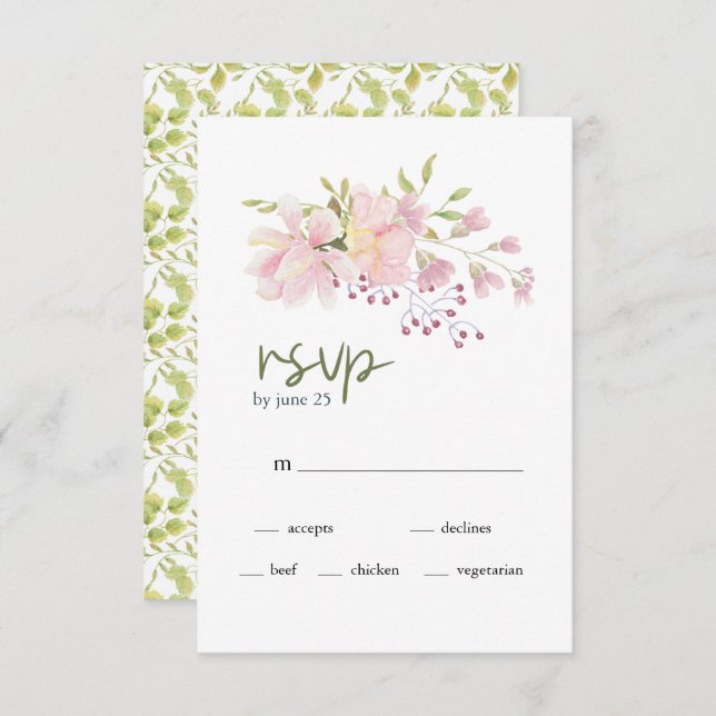 Pink Blush Magnolia Floral Wedding RSVP Card (Front/Back)