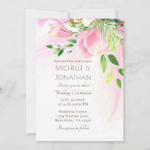 Pink Blush Magnolias Floral Christian Wedding Invitation