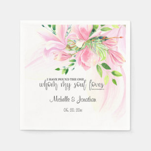 Pink Blush Magnolias Floral Inspirational Wedding Napkin