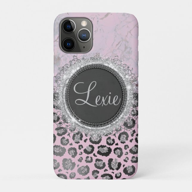 Pink Blush Marble Glitter Leopard Personalised Case-Mate iPhone Case (Back)
