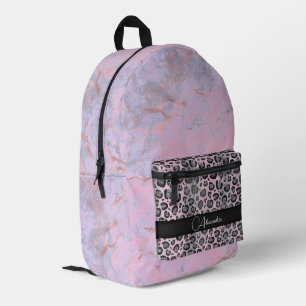 Pink Blush Marble Glittery Leopard Personalised Printed Backpack