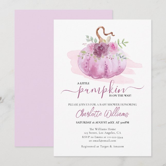 Pink Blush Mauve Dusty Rose Pumpkin Baby Shower Invitation (Front/Back)
