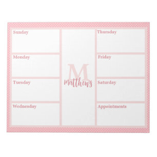 Pink Blush Mini Dot Weekly Planner Notepad