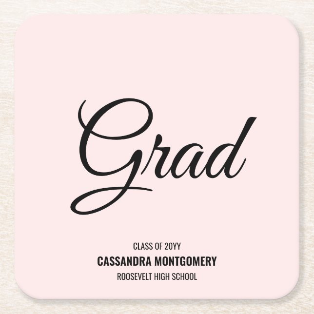Pink Blush Modern Graduation Party Square Paper Coaster (Front)
