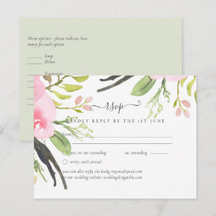 Pink Blush Olive Wedding RSVP Postcard