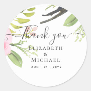 Pink Blush Olive Wedding Thank You Favor Classic Round Sticker