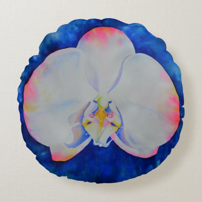 Pink Blush Orchid Round Cushion (Front)