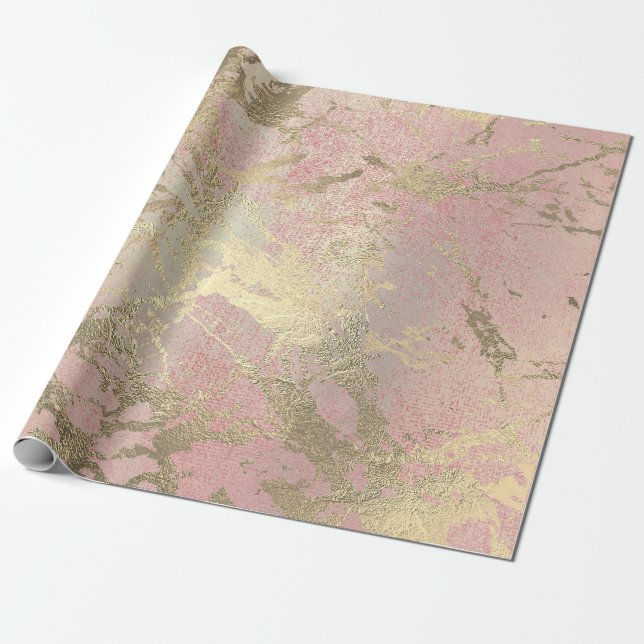 Pink Blush Painting Foxier Gold Marble Shiny Glam Wrapping Paper (Unrolled)