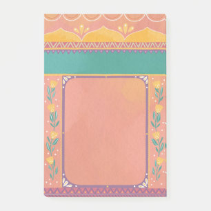 Pink blush pastel floral cute indian pattern post-it notes