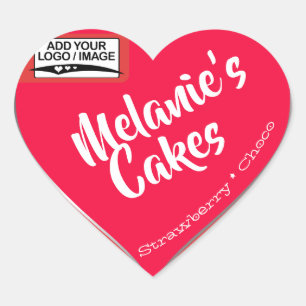 Pink Blush Peach Cake Packaging Logo Template Heart Sticker