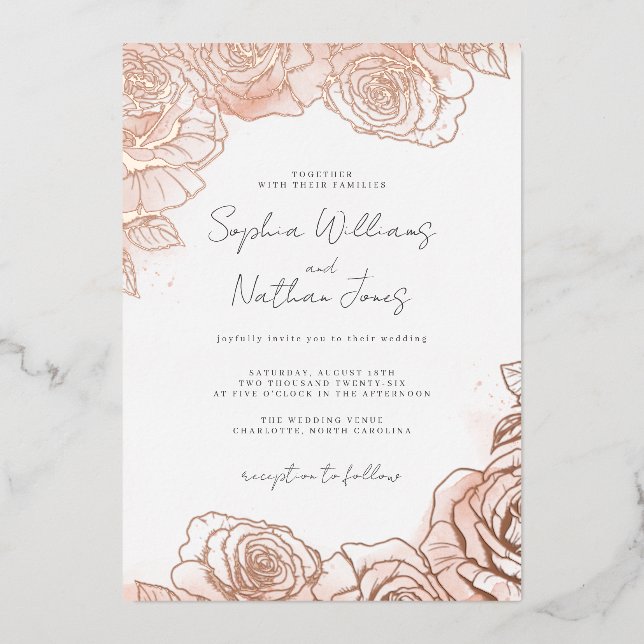 Pink Blush Peach Rose Wedding  (Front)