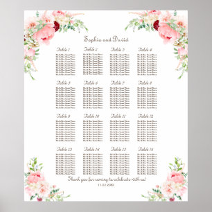 Pink Blush Peonies Bloom Wedding Seating Chart