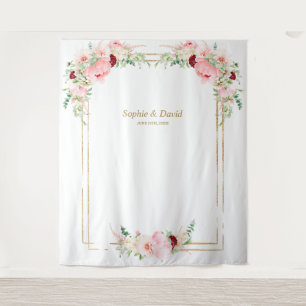 Pink Blush Peonies Gold Bloom Photo Booth Wedding Tapestry