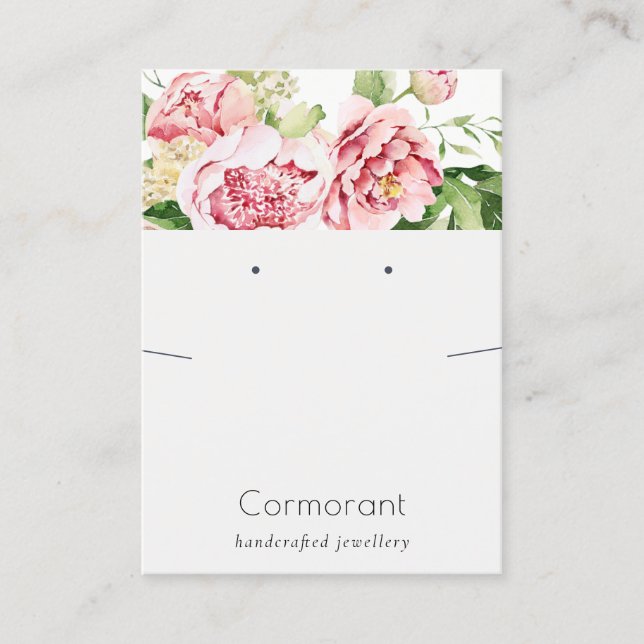 Pink Blush Peony Floral Earring Necklace Display Business Card (Front)